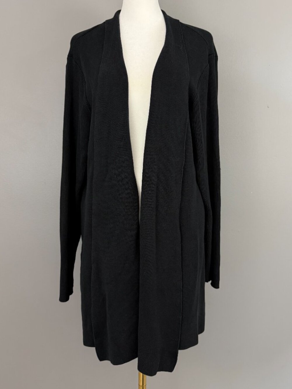 Eileen Fisher Woman Silk Cotton Open Cardigan Black Size 1X / 2X Lagenlook